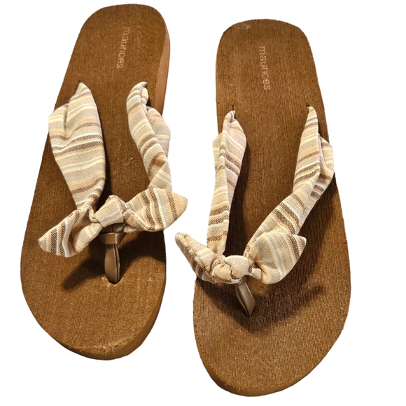 Maurices Beige Striped Sandals Size 12 - Picture 1 of 5